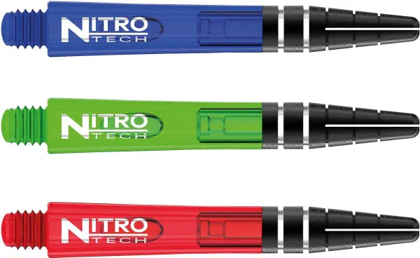 RED DRAGON - Nitrotech Selectiepakket 2 - Groen, Blauw en Rood Korte Dartschachten - 3 sets per pakket (9 Dartschachten in totaal)