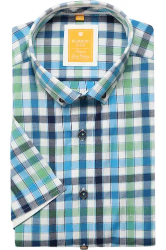 Redmond Casual Modern Fit Overhemd Korte mouw blauw/groen/wit