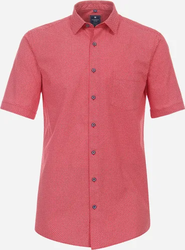 Redmond comfort fit overhemd - korte mouw - popeline - rood dessin - Strijkvriendelijk - Boordmaat: 41/42