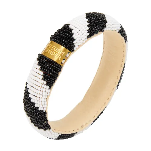 Return to Sender | Zwart witte armband met diagonale streep Beaded bracelet slim - - Zwart