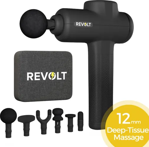 Revolt® Luxe Massage Gun - Extra Sterk - Voor Spierherstel & Blessures - Hoge Amplitude - 6 Verschillende Snelheden - 6 Opzetstukken - Luxe Opbergkoff...