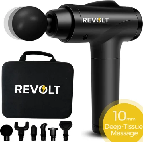 Revolt - Massage Gun - 30 Verschillende Snelheden - 6 Opzetstukken - Luxe Opbergkoffer - Deep Tissue - Voor Spierherstel & Blessures - Hoge Amplitude