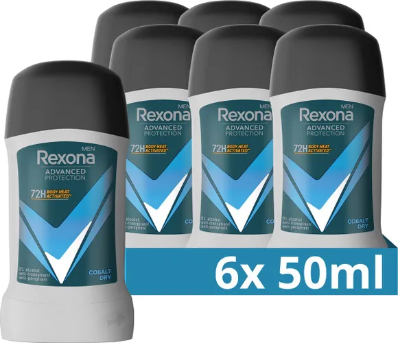 Rexona Men Advanced Protection Anti-Transpirant Deodorant Stick - Cobalt Dry - met Body Heat Activated Technologie - 6 x 50 ml