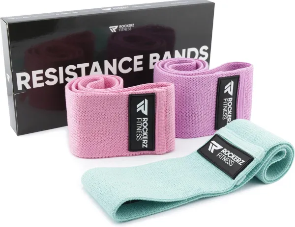 Rockerz Weerstandsbanden - Booty Band - Resistance band - Fitness elastiek - 3 Stuks met opbergzakje - Kleur: Pastel