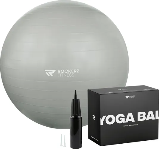 Rockerz Yoga bal inclusief pomp - Fitness bal - Zwangerschapsbal - 90 cm - 1350g - Stevig & duurzaam - Hoogste kwaliteit - Grijs