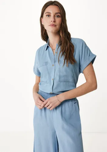 Roll Sleeve Blouse With Chest Pockets Dames - Denim