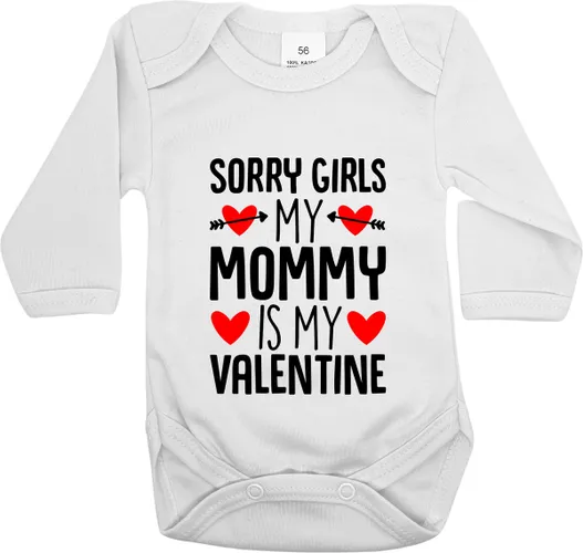 Romper Sorry Girls, My Mommy is my Valentine - Lange mouw wit