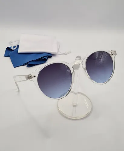Ronde zonnebril met zachte etui en doekje / Zonnebril heren en dames UV400 / bril met transparante montuur / grijze lenzen / lunettes de soleil / nick