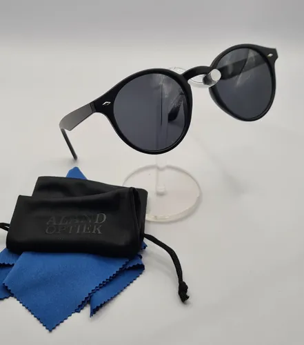 Ronde zonnebril met zachte etui en doekje / Zonnebril heren en dames UV400 / bril met zwarte montuur / grijze lenzen / lunettes de soleil / nickel fre