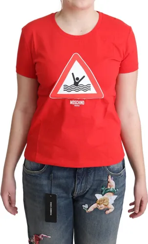 Rood katoenen zwem T-shirt met grafische driehoeksprint