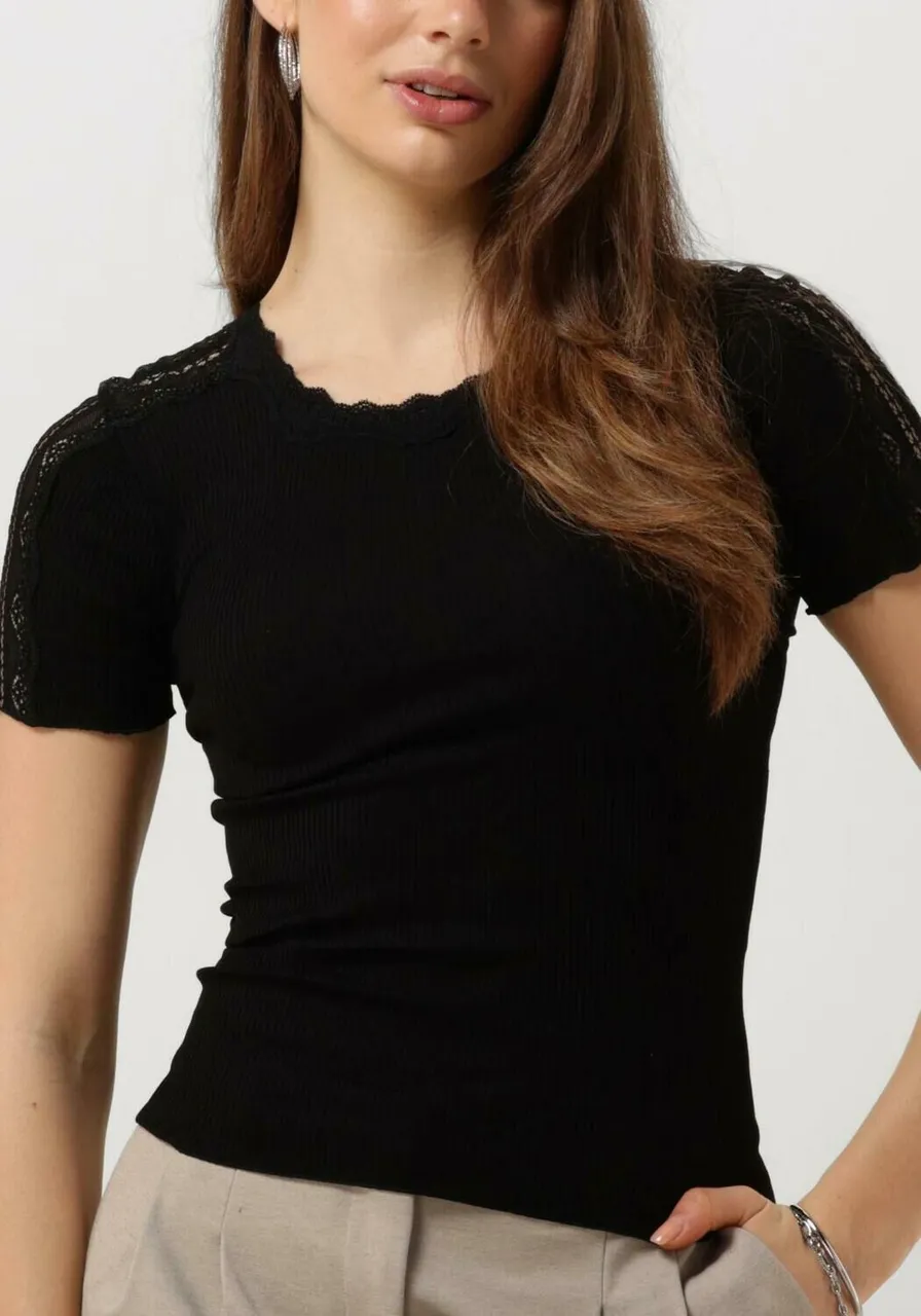 ROSEMUNDE Dames Tops & T-shirts Benita Silk T-shirt W/ Lace - Zwart