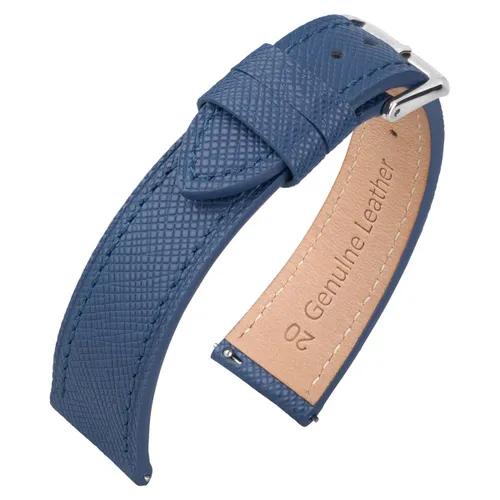 Saffiano Kalfslederen Horlogebandje Blauw - Makkelijk Zelf te Monteren - 18mm