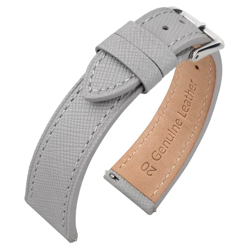 Saffiano Kalfslederen Horlogebandje Grijs - Makkelijk Zelf te Monteren - 22mm