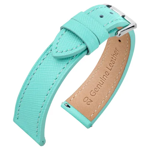 Saffiano Kalfslederen Horlogebandje Tiffany Blue - Makkelijk Zelf te Monteren - 22mm
