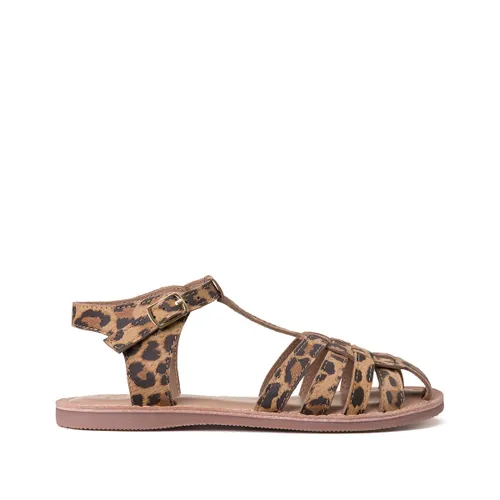 Sandalen in leer, luipaardprint