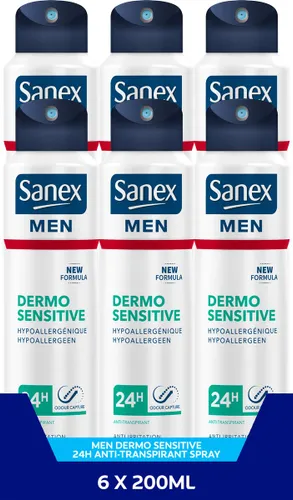 Sanex Men Sensitive Deodorant Anti-Transpirant Spray 6 x 200ml - Voordeelverpakking