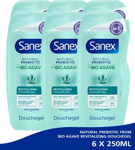 Sanex Natural Prebiotic from Bio Agave Revitalizing douchegel - 6 x 250ml - Voordeelverpakking