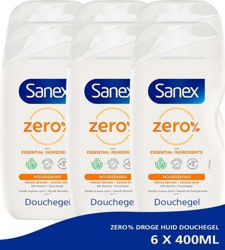 Sanex Zero% Droge Huid Douchegel - 6 x 400ml - Voordeelverpakking