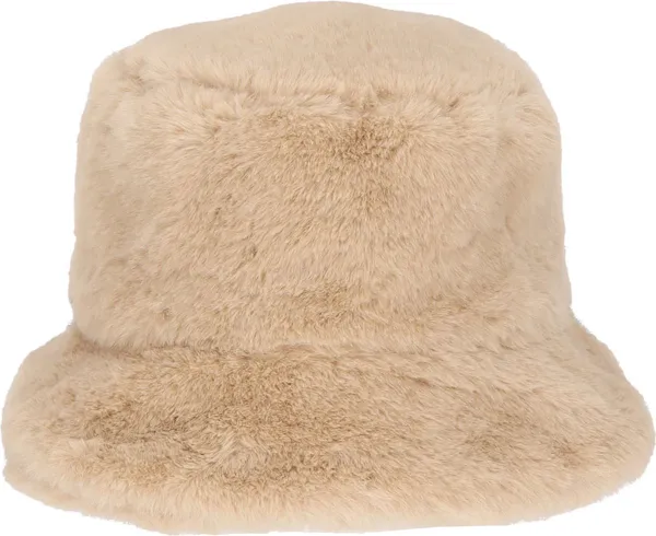 Sarlini - Bucket hat - Vissershoedje - Dames - Imitatiebont - Fluffy - Winter - 56 cm - beige