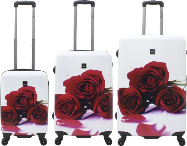 Saxoline Kofferset 3 Delig - Reiskoffer Set - Harde Kofferset - Trolleyset - Red Rose- Red Rose