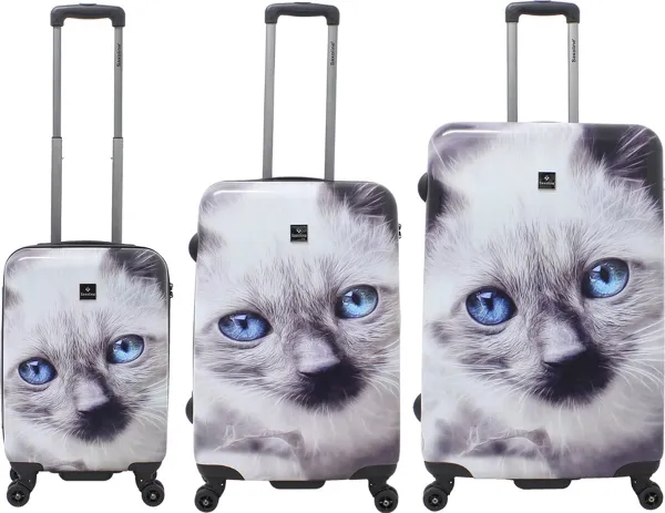 Saxoline Kofferset 3 Delig - Reiskoffer Set - Harde Kofferset - Trolleyset - White Cat- White Cat