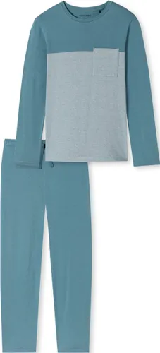 SCHIESSER 95/5 Nightwear pyjamaset - heren pyjama lang organic cotton strepen borstzak blauw-grijs