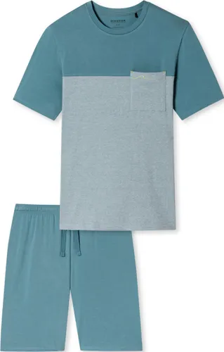 SCHIESSER 95/5 Nightwear shortamaset - heren shortama organic cotton strepen borstzak blauw-grijs