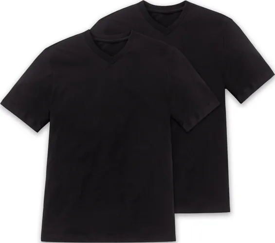 SCHIESSER American T-shirt (2-pack) - heren shirt korte mouw jersey v-hals zwart
