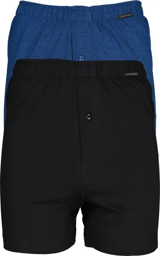 SCHIESSER Cotton Essentials boxershorts wijd (2-pack) - tricot - zwart en blauw fijn gestreept