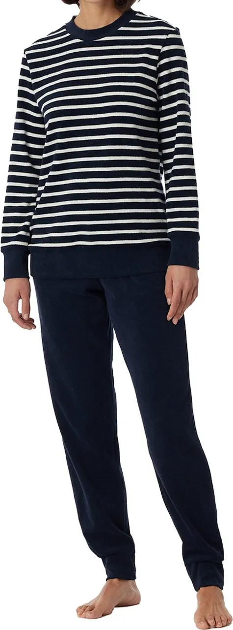 Schiesser dames pyjama badstof - Casual essentials - 46 - Blauw