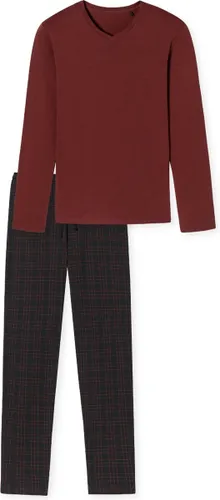 SCHIESSER Fine Interlock pyjamaset - heren pyjama lang interlock V-hals geruit terracotta