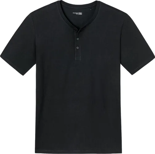 SCHIESSER Mix+Relax T-shirt - korte mouw O-hals met knoopjes - zwart