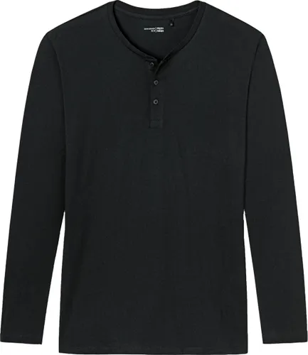 SCHIESSER Mix+Relax T-shirt - lange mouw O-hals met knoopjes - zwart