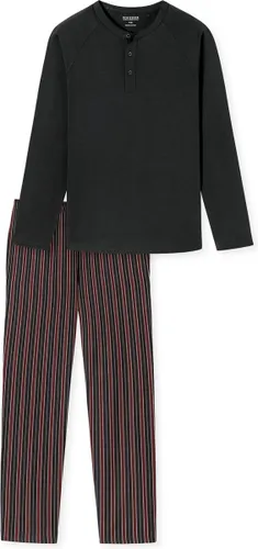 SCHIESSER selected! premium pyjamaset - heren lange pyjama biologisch katoen knoopsluiting gestreept antraciet