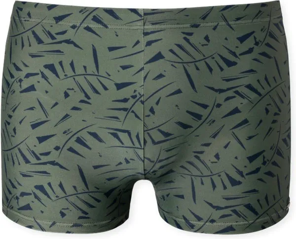 SCHIESSER Wave Nature heren badkleding - zwemshort retro tricot zakje met rits olijfkleurig patroon
