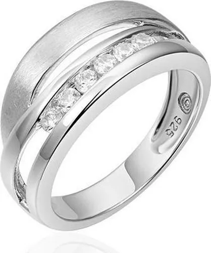 Schitterende Mat Glans Zilveren Ring Rijzetting Swarovski ® Zirkonia's 17.25 mm. (maat 54) model 123