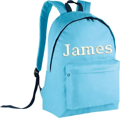 schooltas met naam sky blue| geborduurd | 16 verschillende kleuren | gepersonaliseerd