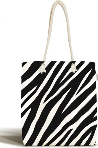 Schoudertas dames met rits - Witte & Zwart zebra patroon - Canvas 45x50 - Strandtas - Shopper tas - Dames tassen - Zomer - Hobby