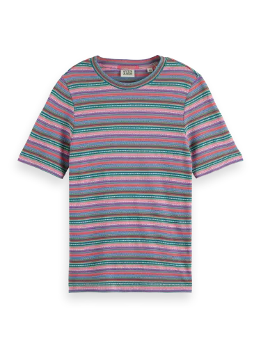 Scotch & Soda 177382 650 scotch&soda textured stripe slim fit t-shirt beach stripe dark pink
