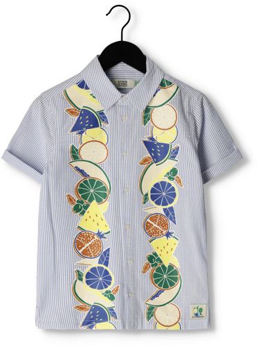 Scotch & Soda Casual overhemd Placed Print Seersucker Stripe Short Sleeve Blauw/wit gestreept Jongens