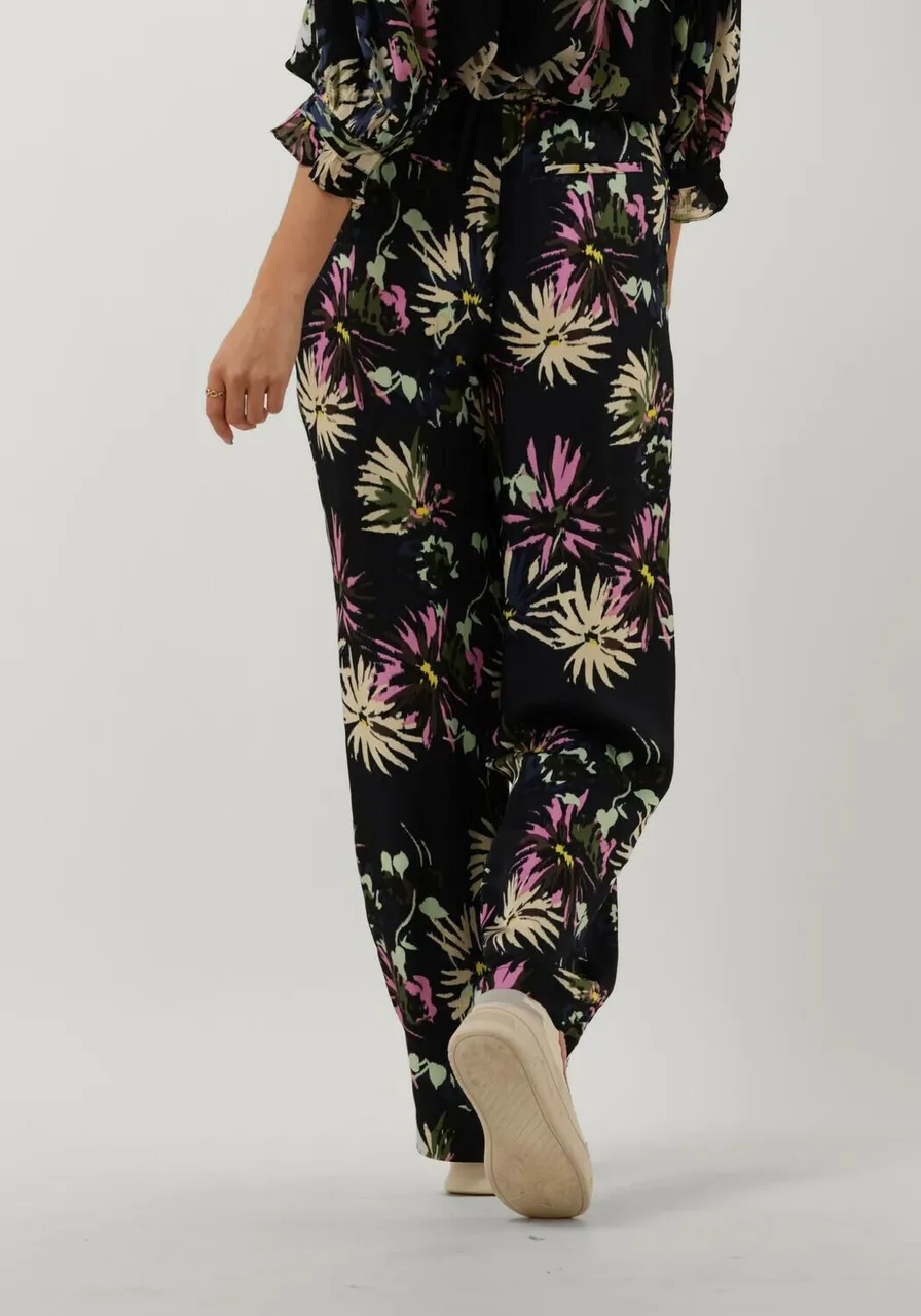 SCOTCH & SODA Dames Broeken Gia - Mid Rise Wide Leg Printed Silky Trousers - Zwart