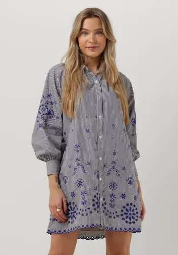 SCOTCH & SODA Dames Kleedjes Striped Shirt Dress With Embroidery In Organic Cotton - Blauw