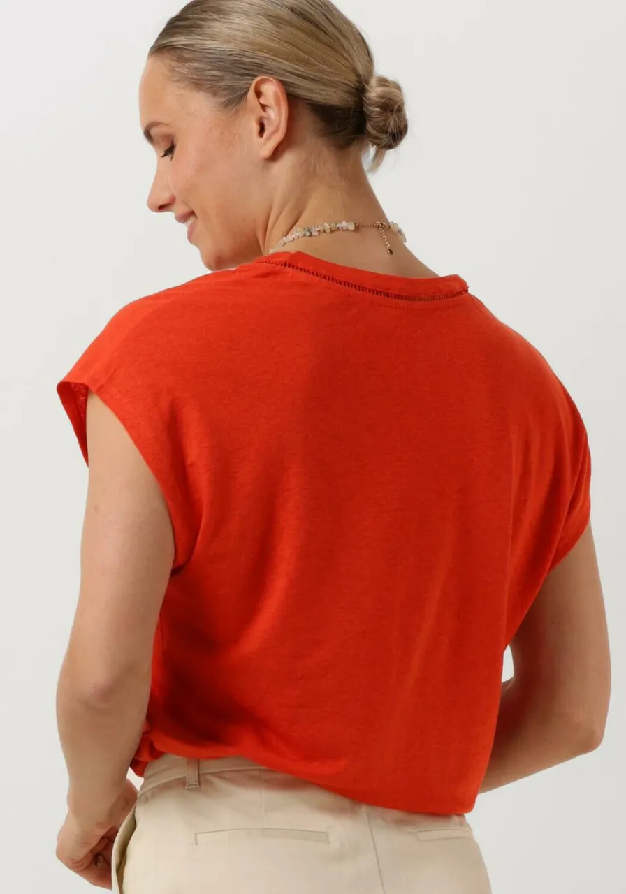 SCOTCH & SODA Dames Tops & T-shirts V-neck Ladder Detail Loose Fit T-shirt - Oranje