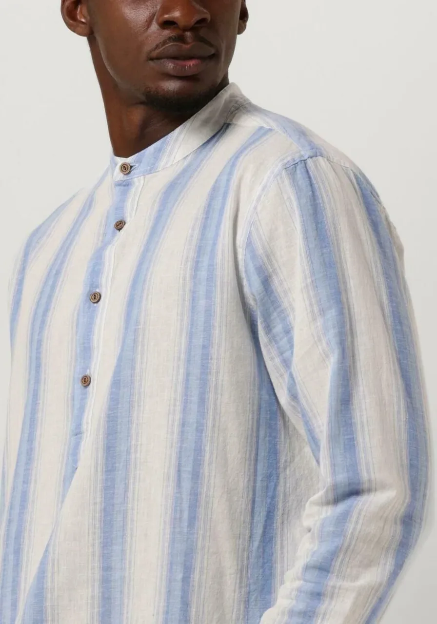 SCOTCH & SODA Heren Hemden Cotton Linen Blend Kaftan In Checks And Stripes - Wit