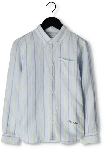 SCOTCH & SODA Jongens Overhemden Yarn Dyed Long Sleeve Linen Shirt - Blauw/wit Gestreept