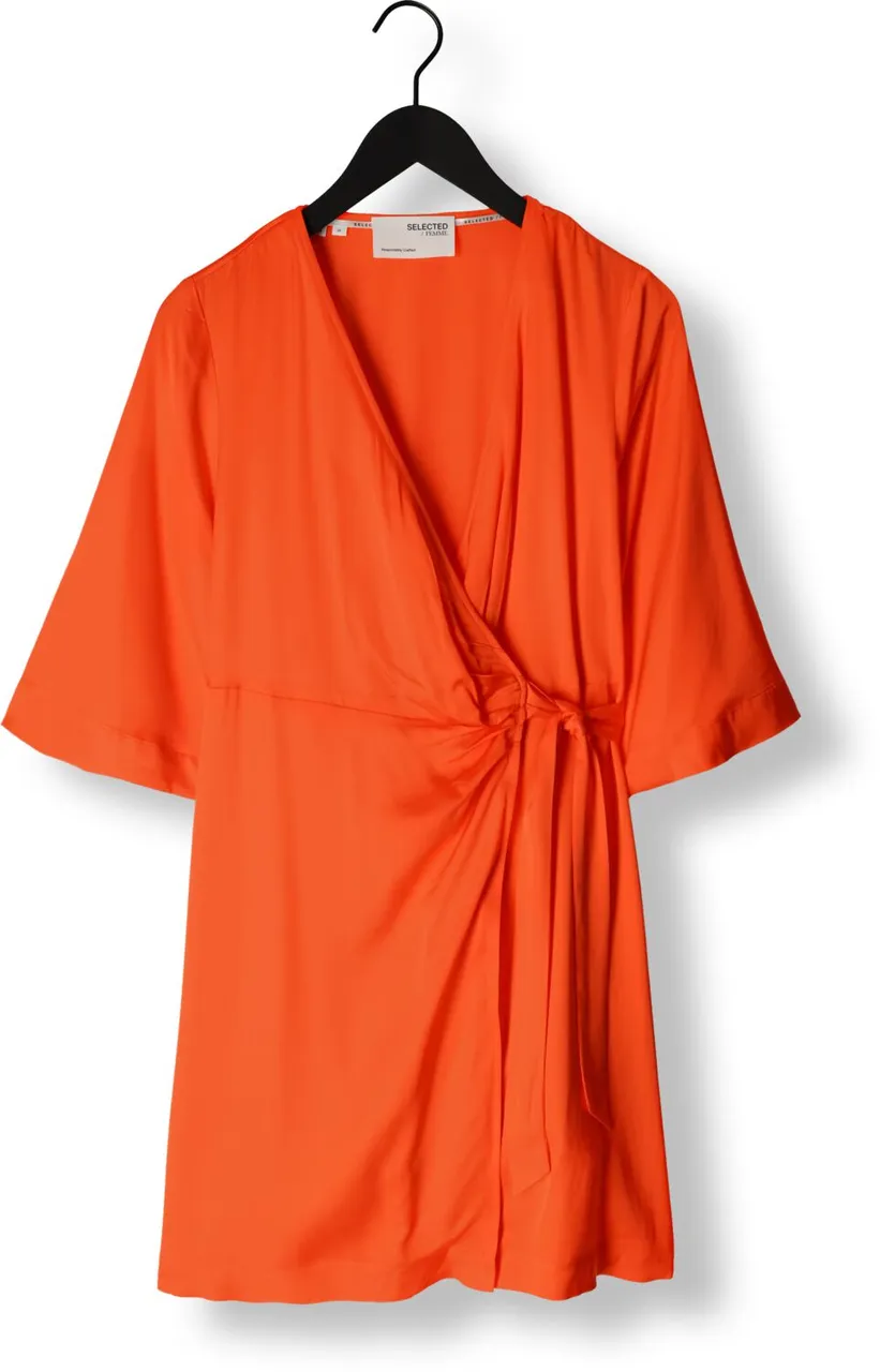SELECTED FEMME Dames Kleedjes Slffranziska 3/4 Short Satin Wrap Dress - Oranje