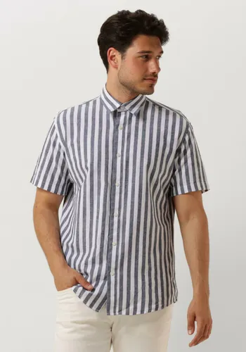 SELECTED HOMME Heren Hemden Slhregnew-linen Shirt Ss Classic - Blauw/wit Gestreept