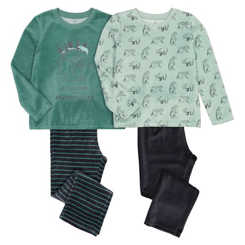 Set van 2 pyjama's in fluweel met berenprint
