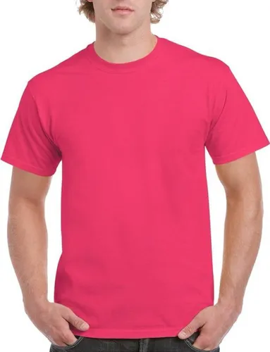 Set van 2x stuks roze katoenen t-shirts voor heren 100% katoen - zware 200 grams kwaliteit - Basic shirts, maat: XL (42/54)