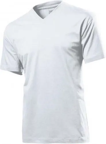 Set van 5x stuks wit basic heren t-shirt v-hals 150 grams katoen, maat: Large